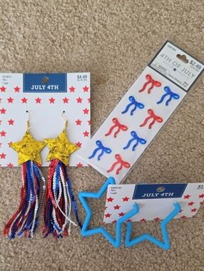 Hobby Lobby Kids Patriotic Star Tassel & Star Hoop Earring Set - Gold, Red, Blue